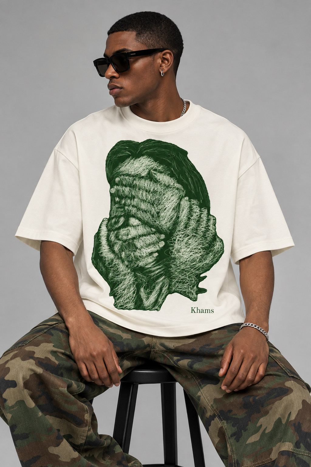 SELINX Khams Abstract Art Off-White Oversized T-Shirt