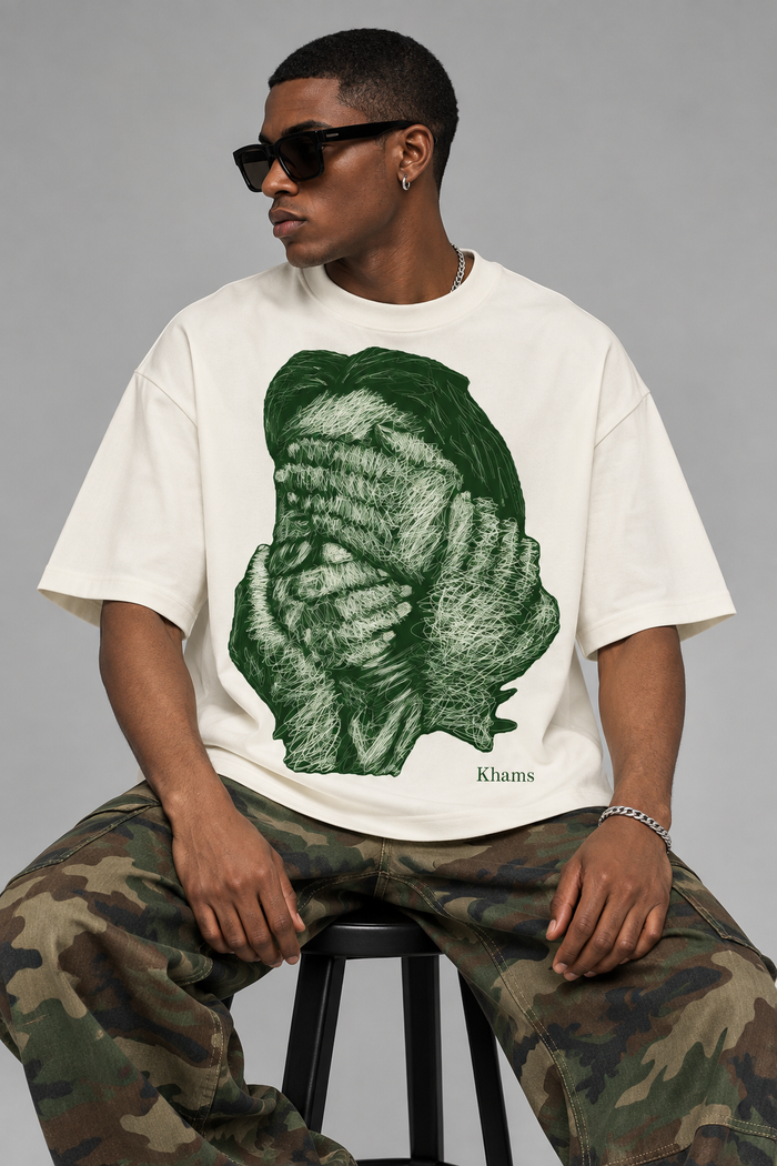 SELINX Khams Abstract Art Off-White Oversized T-Shirt