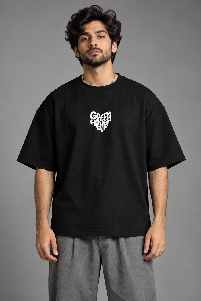 SELINX Green Heart Black Oversized T-Shirt — alternate view