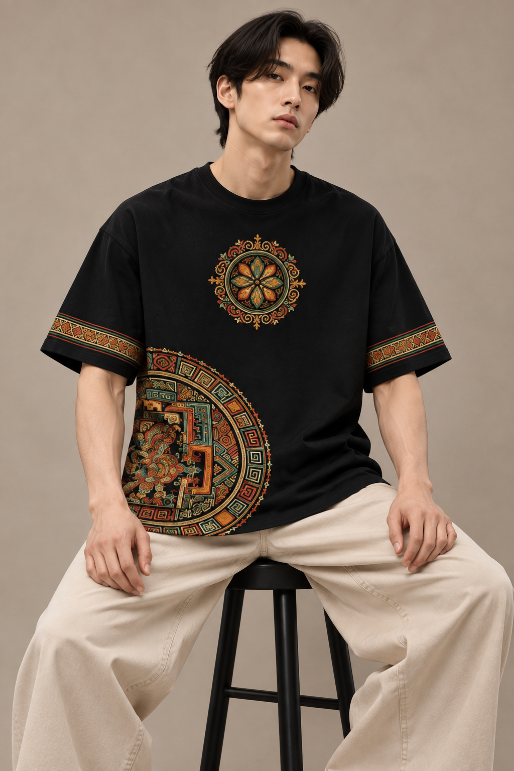 Royal Mandala โ Black Oversized T-Shirt