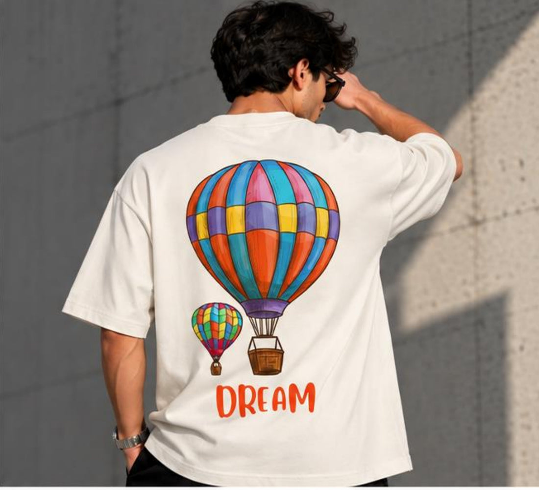 Back view of the Selinx DREAM tee with colourful hot air balloon artwork