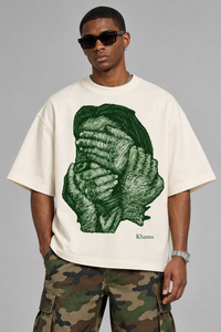 SELINX Khams Abstract Art Off-White Oversized T-Shirt view 4