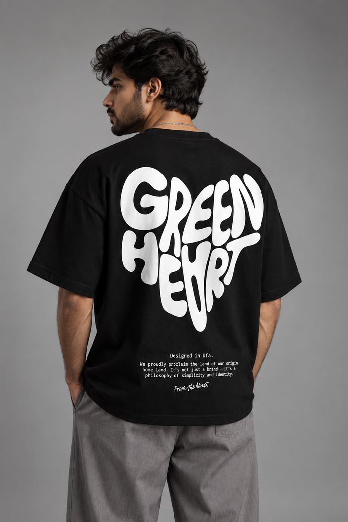SELINX Green Heart Black Oversized T-Shirt