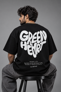 SELINX Green Heart Black Oversized T-Shirt view 3