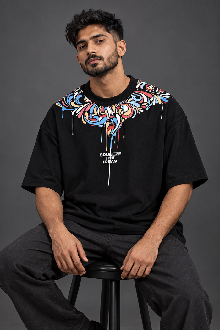 SELINX Creative Flow Black Oversized T-Shirt