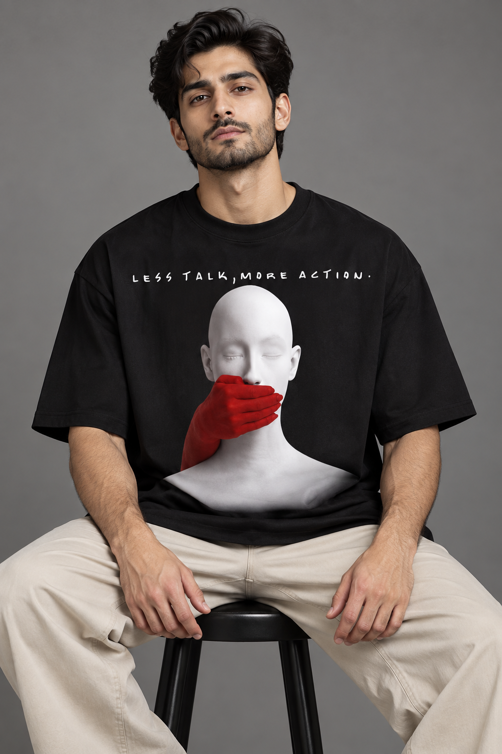 SELINX Quiet Mode Black Oversized T-Shirt