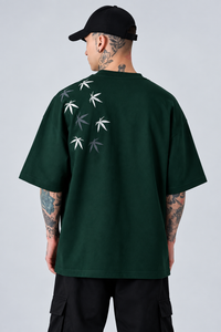 SELINX Forest Green Leaf Oversized T-Shirt view 2